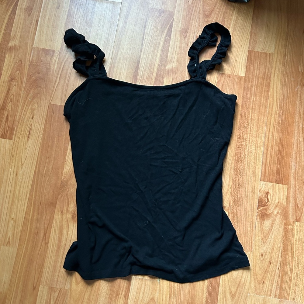 Black Women's Top with Ruffled Straps